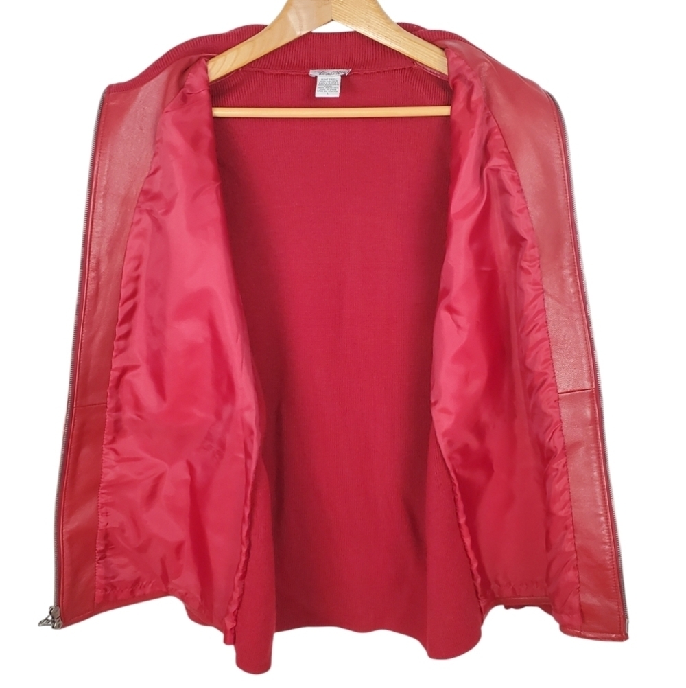 Birch Hill Women's Leather & Wool Zip Jacket. Red. LG - Picture 8 of 11